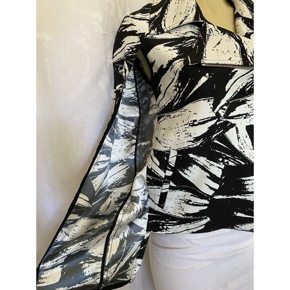 Yigal Azrouel Jacket Moto Blazer Black White Zip Abstract Lightweight Ca… - Picture 5 of 9